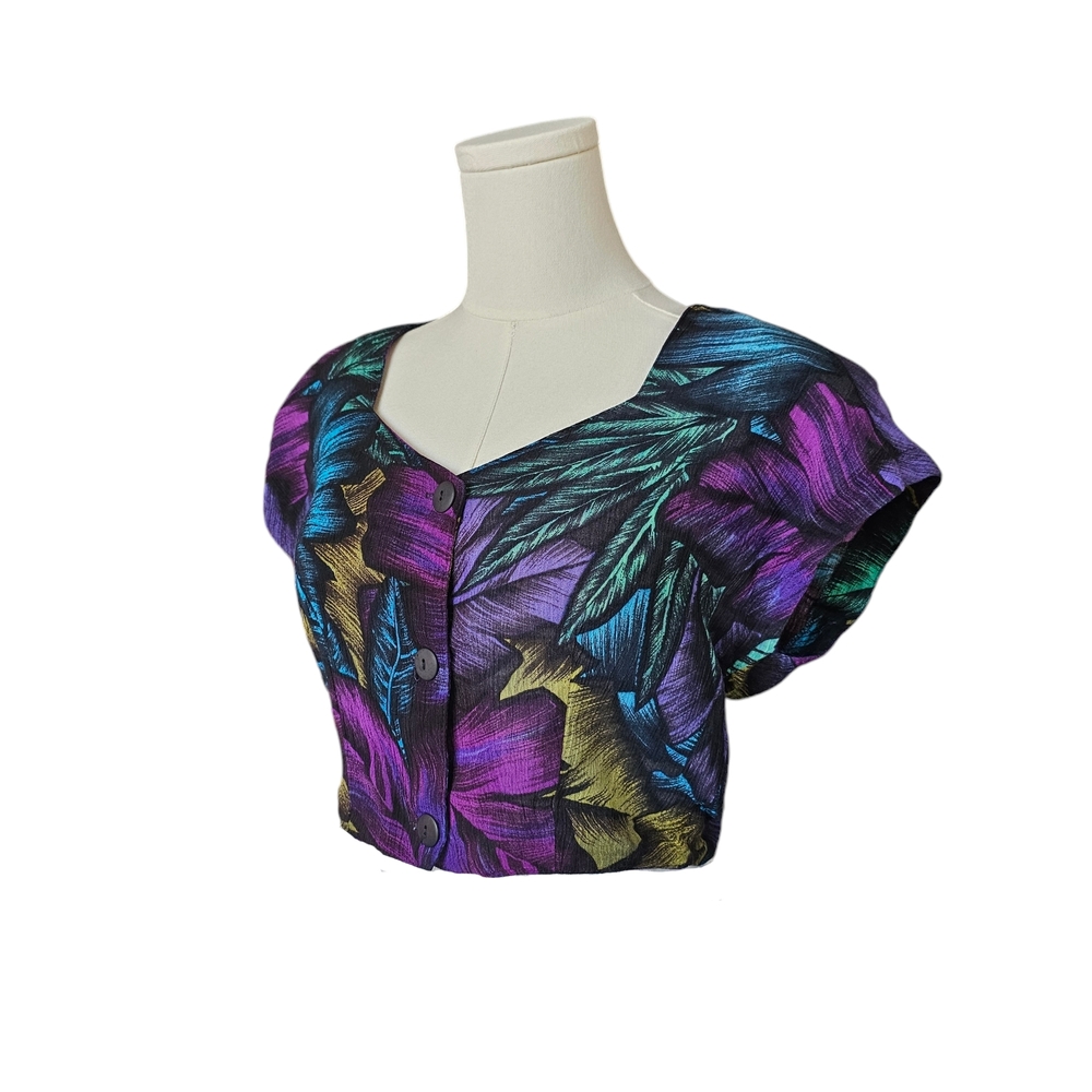 Wrapper Vintage Multicolor Leaf Pattern Blouse